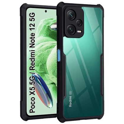 Shockproof Back Cover for Poco x5 5g (Transparent Black Border) I Back Cover for Redmi Note 12 5G