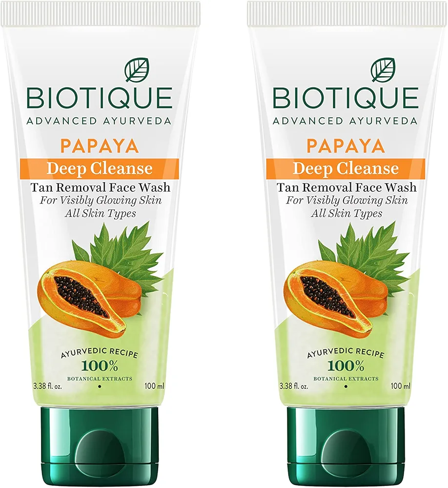 Image of Biotique Papaya Deep Cleanse Face Wash | Gentle Exfoliation | Visibly Glowing Skin | 100% Botanical Extracts| Suitable for All Skin Types | 2x100ml