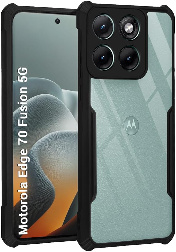 Image of Back Cover for Motorola Moto Edge 70 Fusion 5G – Shockproof Transparent Case with Black Bumper (PC + TPU, 360° Protection)