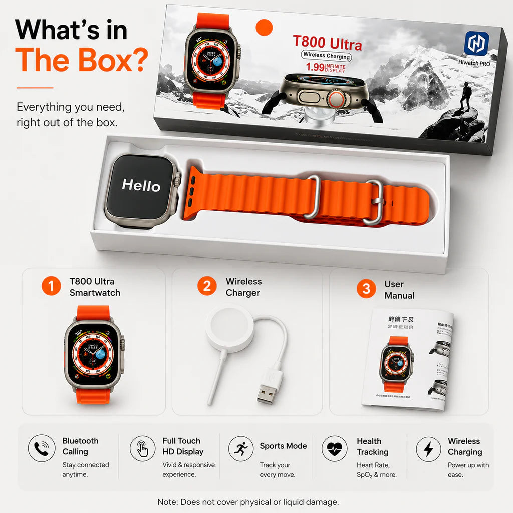 T-800 Ultra Smart Watch for Men & Women | 49mm AMOLED Touch Display | Bluetooth Calling | Heart Rate & SpO₂ Monitoring | Wireless Charging Image 3