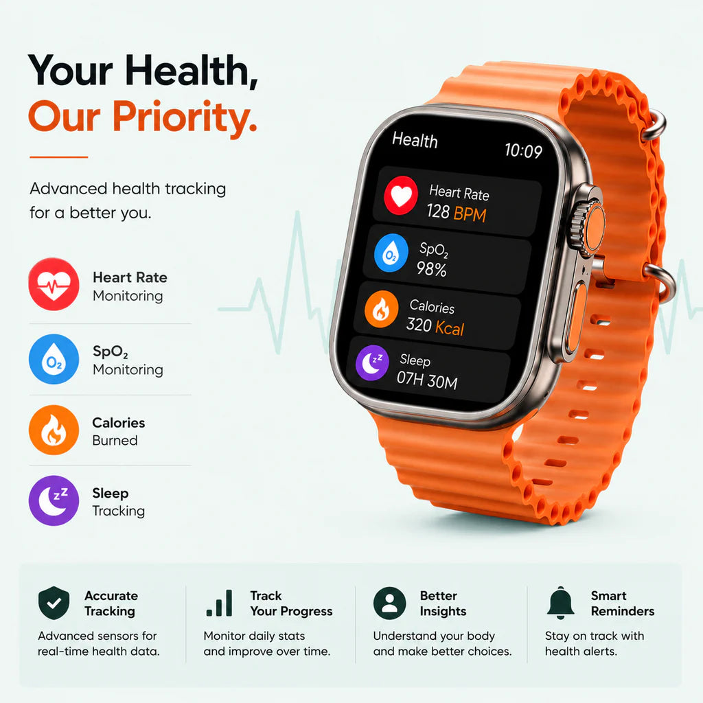 T-800 Ultra Smart Watch for Men & Women | 49mm AMOLED Touch Display | Bluetooth Calling | Heart Rate & SpO₂ Monitoring | Wireless Charging Image 4